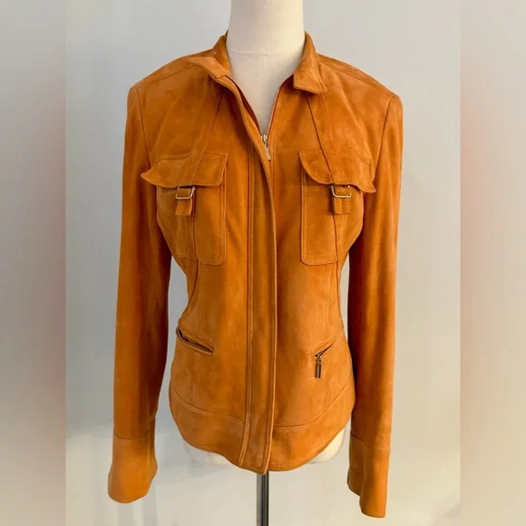 Lafayette 148 New York Orange Leather Jacket - Picture 4 of 14